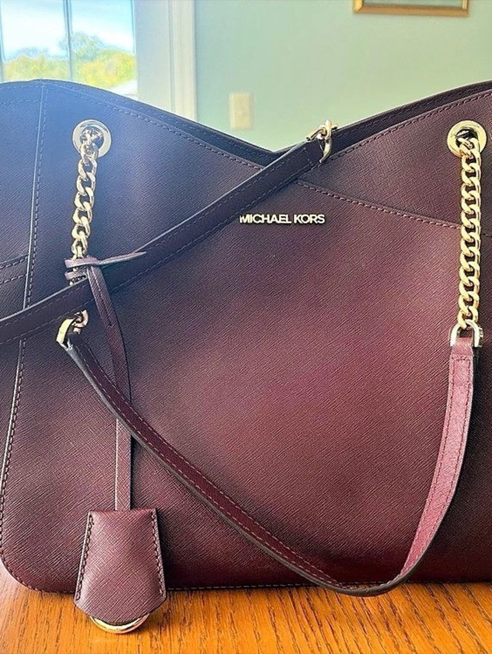 Michael Kors Saffiano Tote in Burgundy